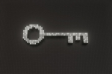 Glowing key embossed from a grid of dark binary number blocks. Illustration of the concept of cybersecurity, data encryption and online privacy protection