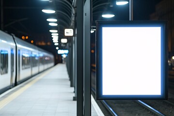 Blank Advertisement Board at Night Station