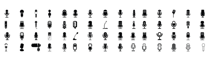 Microphones design collection. Set of microphone icons. microphone logo design podcast with microphone logo.