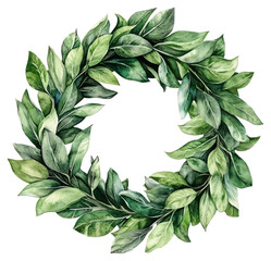 Naklejka premium PNG A green wreath illustration watercolor leaf.