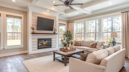 Fototapeta premium Warm and inviting living room with farmhouse-inspired details