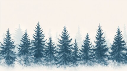 Obraz premium Winter wonderland with evergreen trees surrounded by soft snow at serene twilight. Generative AI