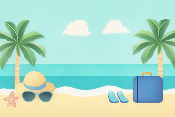 Obraz premium A picturesque tropical beach with soft sand, calm turquoise waters, and lush palm trees, evoking a sense of ultimate relaxation and serenity.