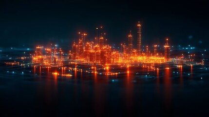 Fototapeta premium Futuristic city glowing at night.