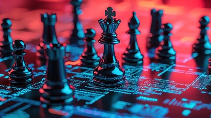 Futuristic Chessboard Digital Strategy Global Business Competition