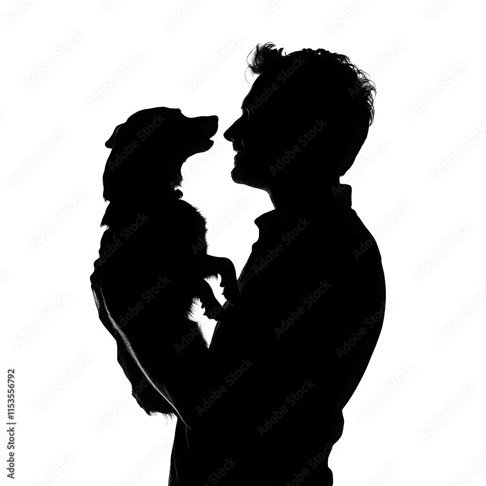 Wall mural a man with dog happy isolated on white