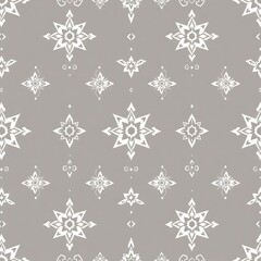 Gray Seamless Pattern: An intricate, decorative pattern featuring delicate, white star-shaped motifs on a soft gray background.
