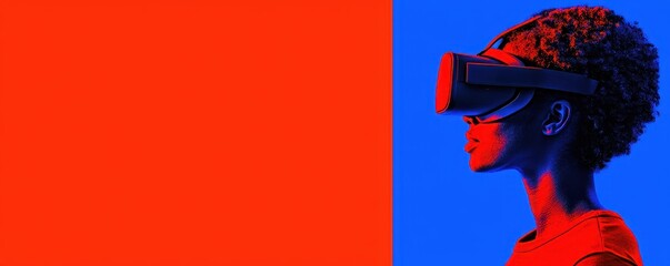 Woman in VR Headset Red Blue Minimalist Technology