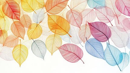 Colorful Autumn Leaves Illustration with Delicate Line Art Design
