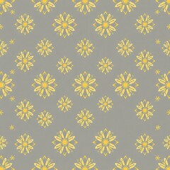 Sunlit Floral Pattern: A cheerful and vibrant seamless pattern featuring delicate yellow flowers on a soft gray background. The pattern is perfect for creating a cheerful and optimistic atmosphere. 