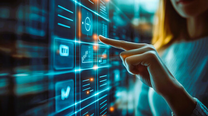 BUSINESSMAN NEAR A VIRTUAL SCREEN	
