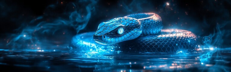 Electric Snake Coiled in a Glowing Mystical Scene
