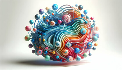 3D Soft abstract digital art of interconnected digital devices representing transformation with copy space concept as A soft abstract digital artwork illustrating interconnected digital devices symbol