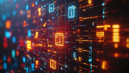 Obraz premium Business professional interacting with digital banking icons, currency symbols, and ecommerce payment systems, glowing financial technology interface, ultradetailed 4K