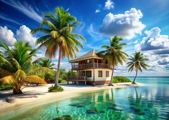 Fototapeta premium Panoramic Belize Beach House: Caribbean Coastal Paradise