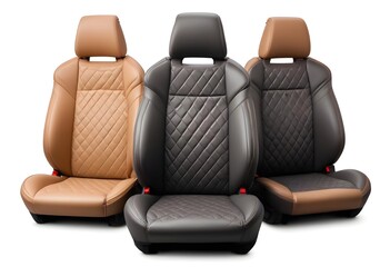 Naklejka premium Three leather car seats with tan leather and a quilted diamond pattern design