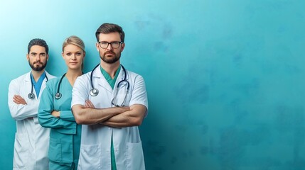 Health info, patient and management concept: Diverse medical professionals collaborating on a digital interface, modern health management.