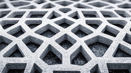 Abstract geometric pattern, intricate design, 3D rendered, grey stone texture, repeating shapes,...