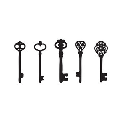 Hand-Drawn Vintage Keys Vector Illustration