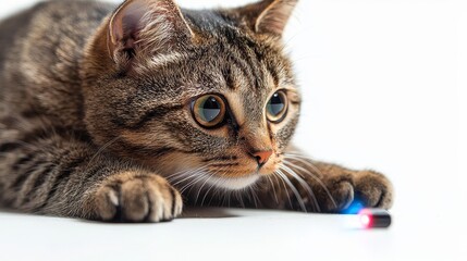 Curious tabby cat playing with a laser pointer