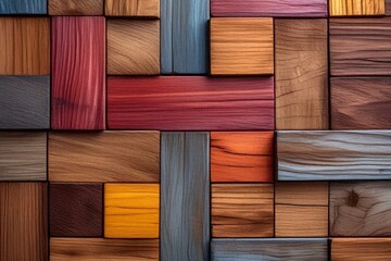 Colorful wooden blocks arranged in a geometric pattern, creating a textured background. (6)