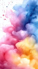 Fototapeta premium Vibrant Cloud Abstract Art with Pink, Blue, and Yellow Hues on White Background, Perfect for Creative Projects and Modern Design Aesthetics