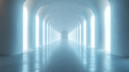 Fototapeta premium Futuristic White Hallway with Light Pillars. Generative AI