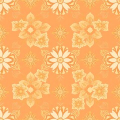 Sunny Daffodil Delight: A vibrant, seamless pattern featuring stylized daffodil flowers in warm, sunny yellow and orange hues. Perfect for textile design, wallpaper, or any project needing a cheerful.