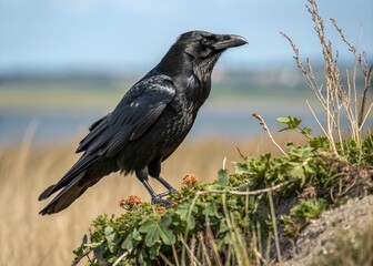 Fototapeta premium Panoramic View of a Smart Carrion Crow in its Natural Habitat