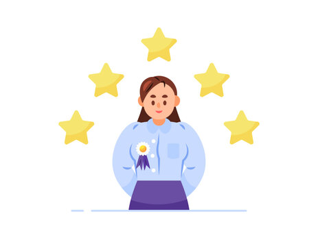 best worker concept. get award and appreciation. achievement and performance. happy people. illustration of a woman getting a medal for being the best monthly employee. flat style design. elements