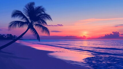 Serene Palm Tree Silhouette on Beach by Sea for Summer Vibes