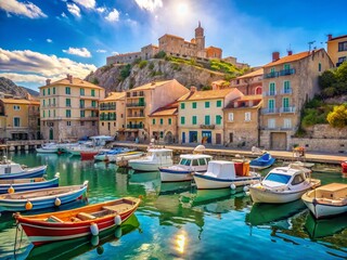 Picturesque Old Fishing Port in Marseilles, France: Colorful Boats and Mediterranean Charm