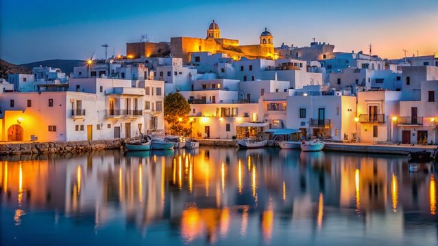 Picturesque Night Scene in Naousa, Paros Island, Greece - Charming Cycladic Architecture