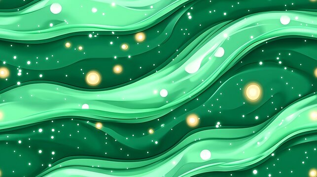 Abstract geometric waves in green and white, flowing alongside golden streaks, soft gradients and glowing edges enhancing depth and energy, smooth yet bold design. --ar 16:9 --sref https://s.mj.