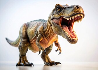 Naklejka premium Playful Dinosaur Toy: T-Rex on White Background - Stock Photo