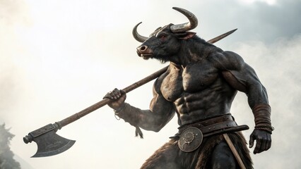 Fototapeta premium Powerful Minotaur Warrior with Axe - Fantasy Stock Photo