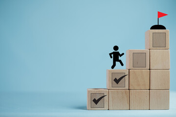 Goals achievement tasks tracking concept.,business man climb stair tasks tracking design...