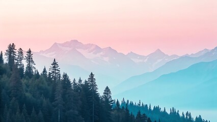 Naklejka premium Sunrise in the mountains. Serene Mountain Landscape at Dawn