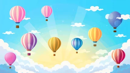 A cartoon illustration of hot air balloons in the sky.