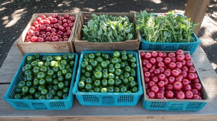 Fresh Vegetables Displayed on Rustic Market Table