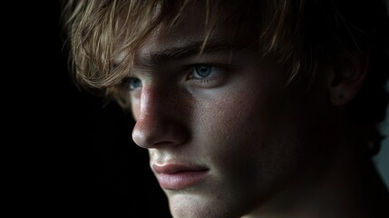 Young Man Portrait Close Up Showing Freckles And Blue Eyes