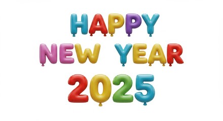 Celebrating new year 2025 with colorful balloons festive atmosphere graphic design bright colors cheerful viewpoint holiday spirit