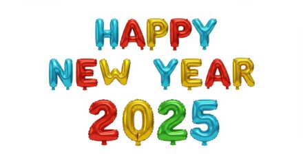 Celebratory new year 2025 event with colorful balloons festive atmosphere digital artwork vibrant design joyful concept for seo impact