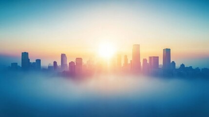 Fototapeta premium Atmospheric City Skyline with Sunlight and Fog