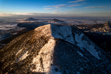 Beautiful view of a snow-capped mountain peak. Landscape and nature of the North Caucasus