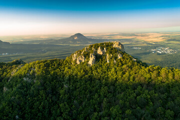 Beautiful view of the mountain range with picturesque rocks. Landscape and nature of the North Caucasus