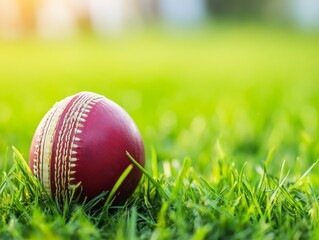 Cricket Ball Resting on Grass in Natural Setting