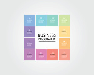 Business Infographic modern design template for banners and infographics for 12 square line step 