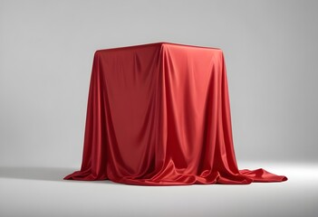 A red satin cloth draped over an unseen object, creating a mysterious and dramatic composition