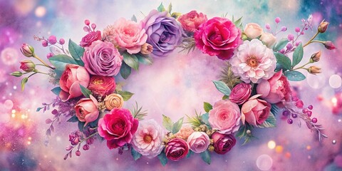 Romantic Watercolor Valentine's Day Flower Wreath, Long Exposure Photography